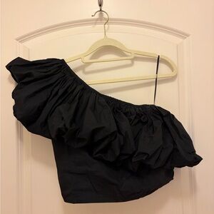 One-Shoulder Black Ruffle Crop Top